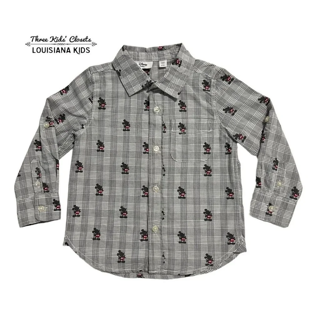 Baby Gap + Disney Baby 3Y Mickey Mouse Plaid Button Down Shirt